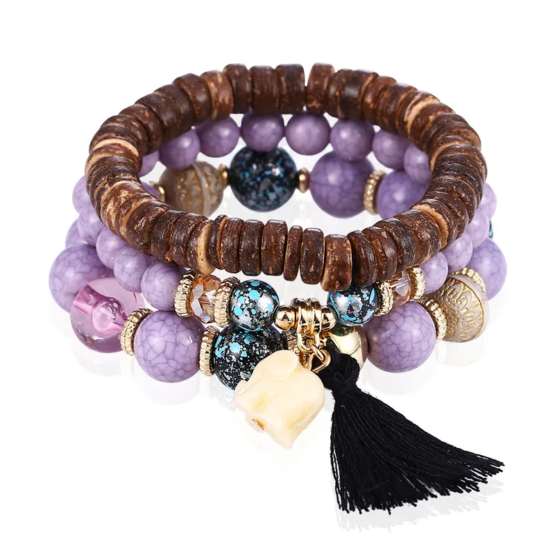 Женский многослойный браслет с бусинами из натурального камня | Украшения и