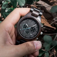 bobo bird wooden watch luxury handmade chronograph male ebony stopwatch wood wristwatch date display custom logo dropshippping