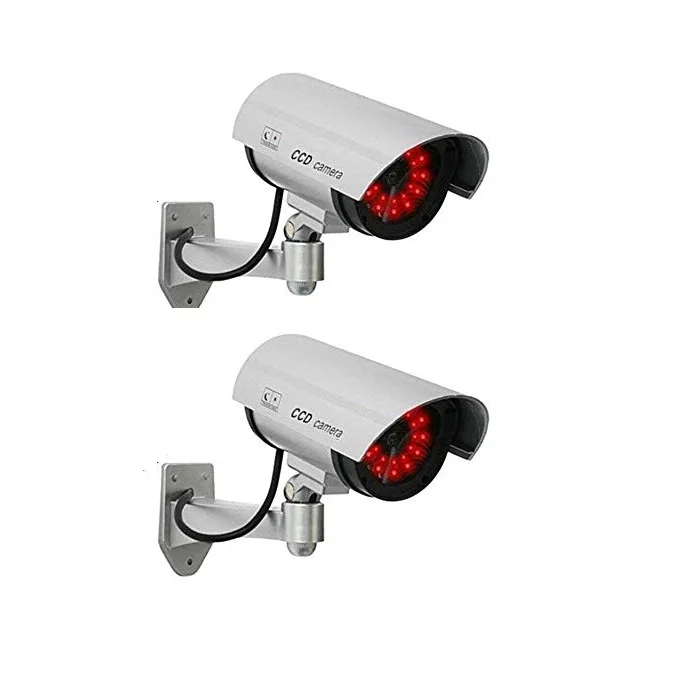 Silver No Flashing 2 шт Поддельные камеры видеонаблюдения магазин домашней безопасности светодиодный светильник имитационная камера водонепроницаемая наружная камера - Цвет: Silver No Flashing