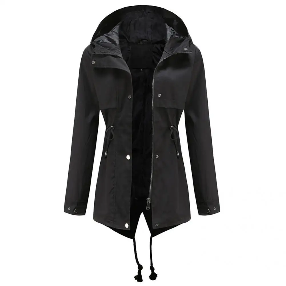 

Lightweight Charming Hooded Women Jacket Raincoat Long Hoodie Jacket Button Cuffs for Work