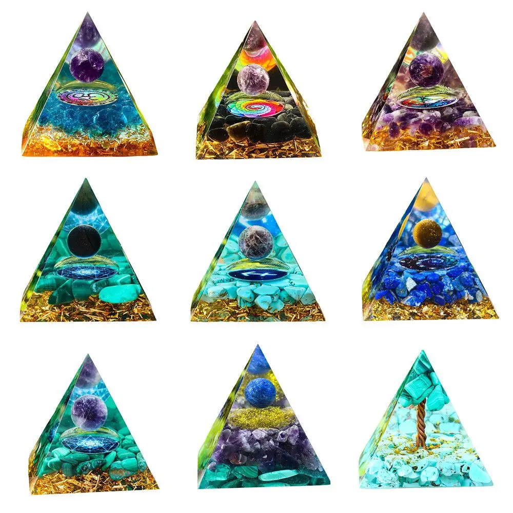 

Decor Reiki Chakra Emf Protection Orgonite Amethyst Peridot Healing Natural Crystal Orgone Pyramid Energy Generator