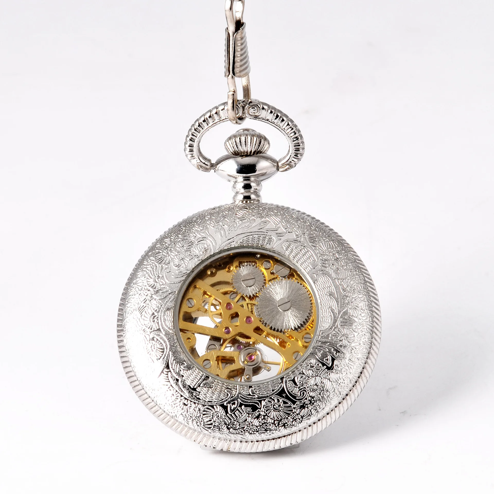 

Men's Watches New Nostalgic Large Pocket Watch Silver Mechanical Petal White Dial Men's Mechanical Pocket Watch