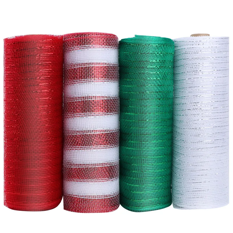 

4 Roll Deco Poly Mesh Ribbon Roll For Wreaths Making,10.2 Inches X 30 Feet Each Roll PP Mesh For Party Christmas