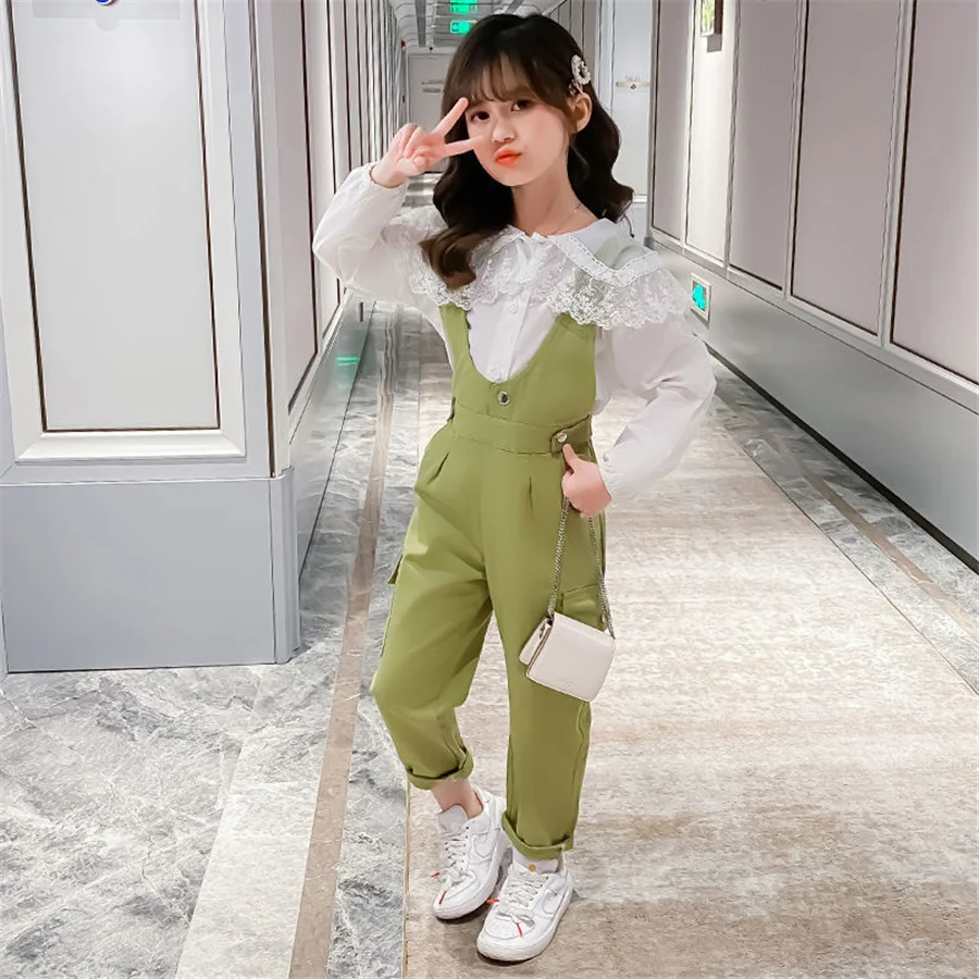 

Teen Girls spring autumn Two Piece Suit 2021 Casual T Shirt Pullovers And Jumpsuit Fashion Kids Clothes Set