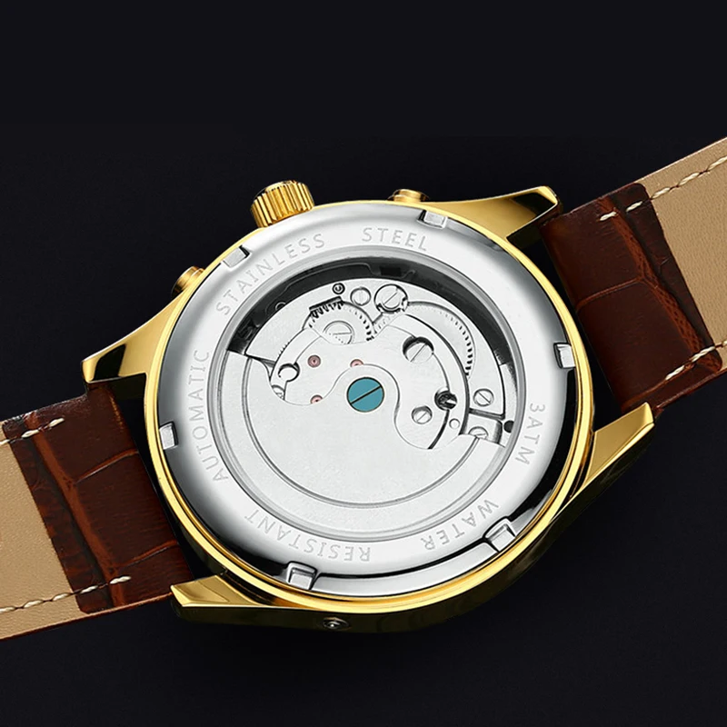 Новые KINYUED швейцарские автоматические Tourbillon механические часы многофункциональные водонепроницаемые светящиеся кожаные мужские автоматические часы