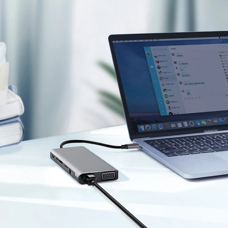 

USB C Hub 11-In-1 Type C Adapter with 4K HDMI+PD Charging USB 3.0 SD/TF Audio Ports for Laptop Docking Station