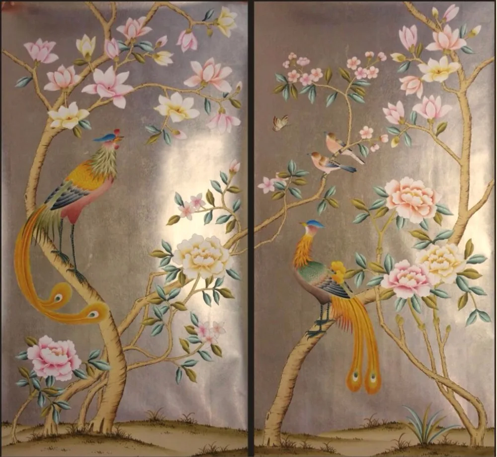 

Роскошные обои из золотой фольги с ручной росписью, картины с цветами и птицами, обои ручной росписи, много искусств/на выбор фона