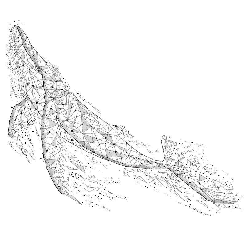 Наклейки на стену геометрические Большой Плавающий КИТ ЧЕРНЫЙ современный