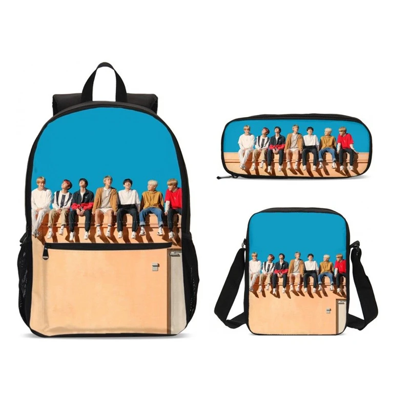 

3Pcs/Set Portfolio School Bags For Boys Girls Famous Korean Group 3D Printing Backpacks Teenager Bookbag Satchel Mochila Escolar