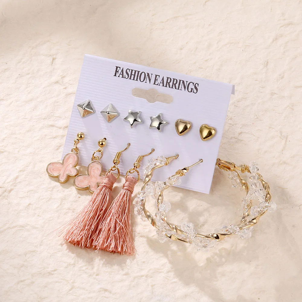 

FNIO Vintage Pearl Earrings Set For Women Cross Drop Earrings Long Tassel Acrylic Butterfly Dangle Earring 2021 Jewelry