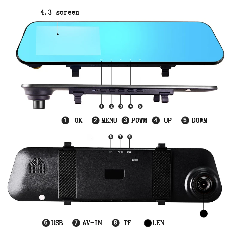 Автомобильная камера заднего вида зеркало видеорегистратор с двумя объективами