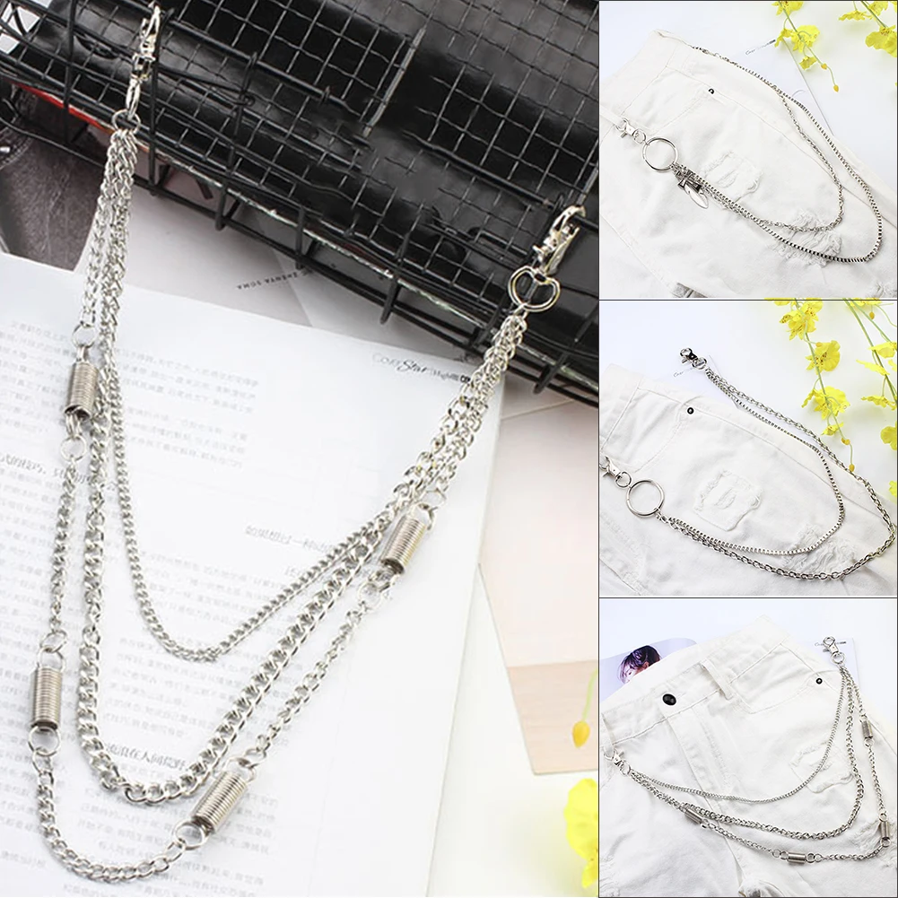 

2-3 Layer Men Woman Waist Pants Belt Chain Punk Hip Hop Multilayer Chain Ring Heart Metal Star Student Youth Trousers KeyChain