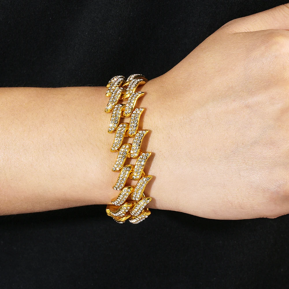 Браслет цепочка мужской блестящий в стиле хип хоп с фианитами|Браслеты шармами| |