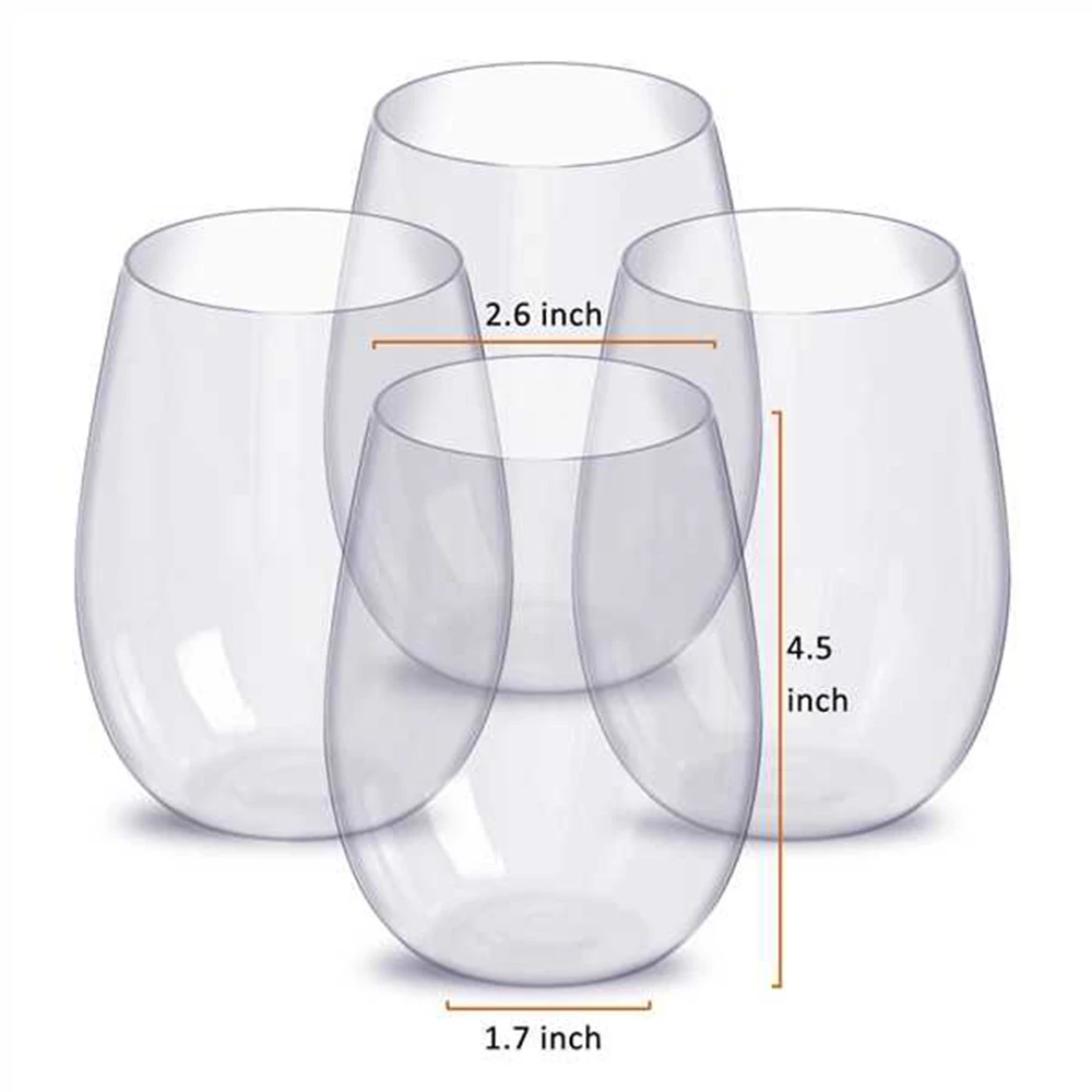 Stemless PET бокалы для вина-небьющиеся многоразовые для красного или белого вина вечерние сладости мороженое, 16 унций, набор из 4