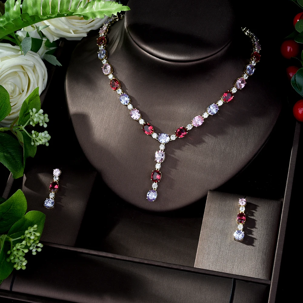 HIBRIDE parrure bijoux femme mariage AAA кубический цирконий для невесты набор украшений для женщин Подарочные серьги и кулон наборы N-1081
