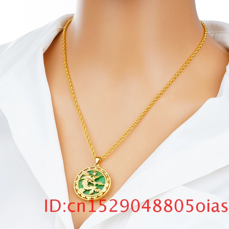 Натуральный зеленый Нефритовый Дракон Ожерелье Феникса 925 серебро жадеит