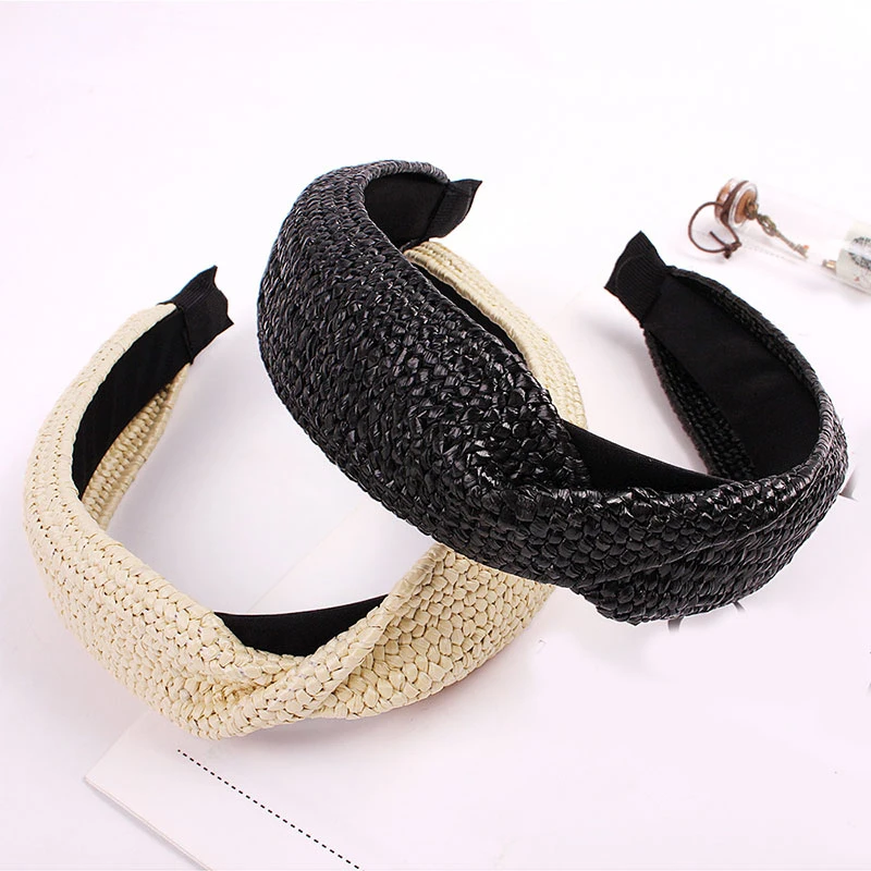 

New Bohemian Hairband Handmade Straw Knotted Headband for Women Cross weaving Hair Hoop Hairbands Girls Hair accessories