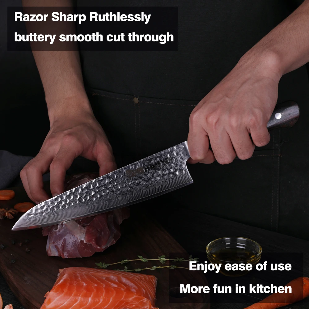 8 дюймов японский дамасский стальной нож шеф-повара Gyuto кухонные ножи профессиональный молоток лезвие для суши лосось ломтик классические столовые приборы