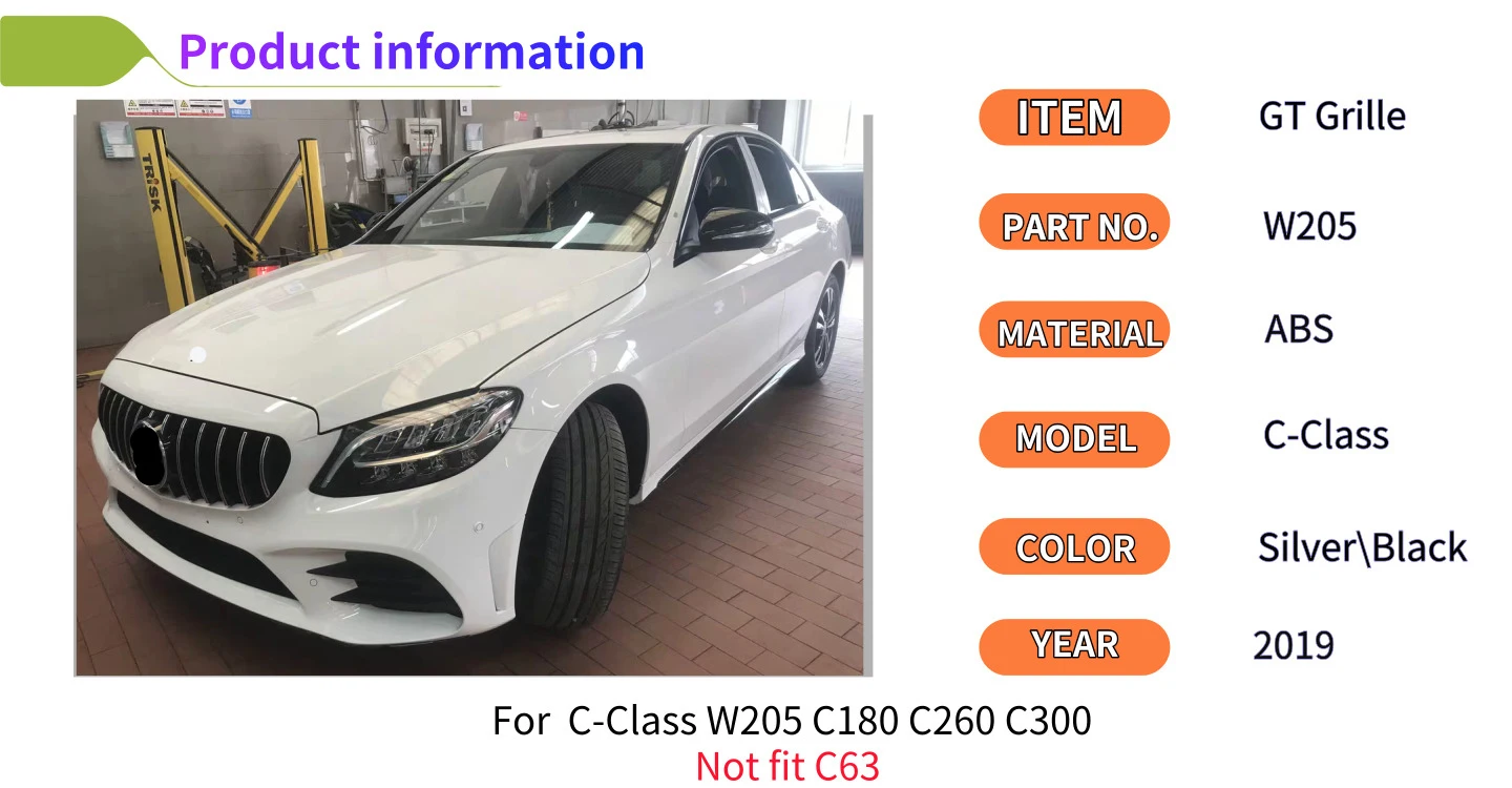 GT Передняя решетка для mercedes W205 подходит для C Class C180 C260 C300 Решетка переднего бампера amg GT R СТИЛЬ ABS не подходит c63
