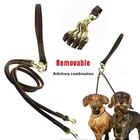 multi function 2 ways dog leash double two pet leather leads removable anti twining walking and training 2 small medium dogs