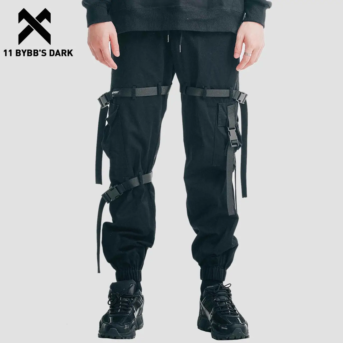 11 BYBB'S DARK Men Tactical Functional Joggers Pants Buckle Ribbons Cargo Pants Hip Hop Loose Casual Pants Trousers Black
