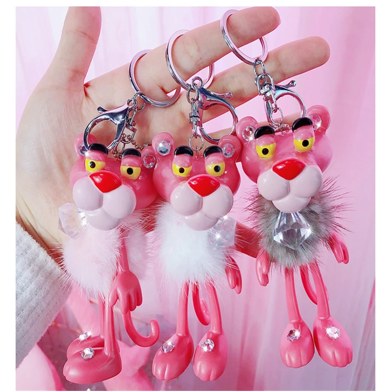 Брелки для ключей с героями мультфильмов милый кролик Розовая пантера помпоны