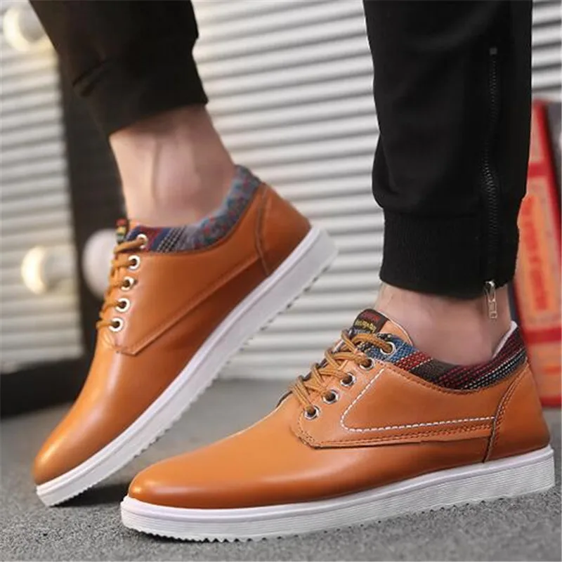 Autumn Winter Leather Ankle Snow Men Flats Warm Boots Shoes With Fur Plush Male Casual Boot Sneakers Brown Black Blue 39-44 | Обувь