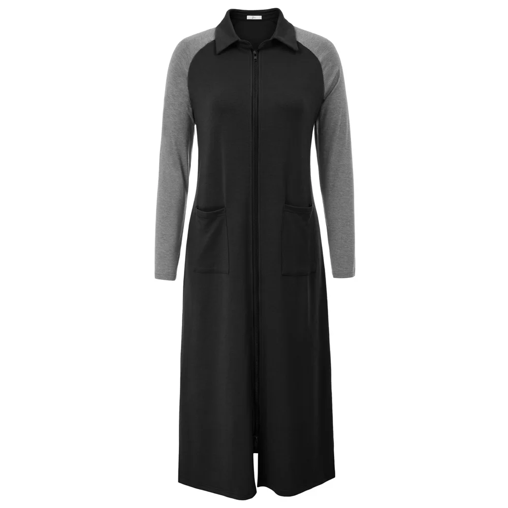 Женская одежда для сна на молнии халат спальни длинный рукав реглан лацкан