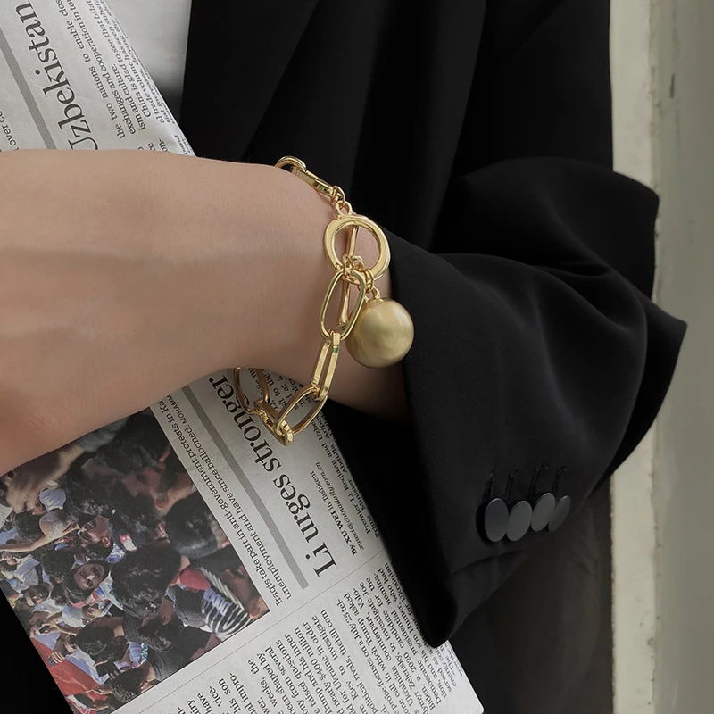 Женский браслет цепочка Flashbuy металлический золотого цвета с большим шариком в