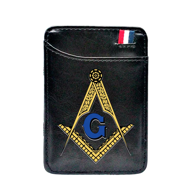 

Classic Free and Accepted Masons Pu Leather Card Holder Magic Wallet Fashion Masonic Men Women Short Purse