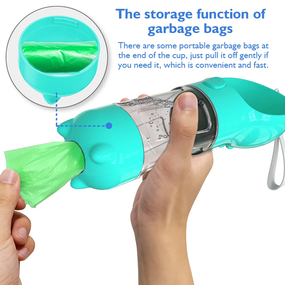 

2 In 1 Portable Pet Dog Water Bottle Pet Travel Water Dispenser Feeder Pet Drinking Cup with Trash Bag Storage Poop Shovel
