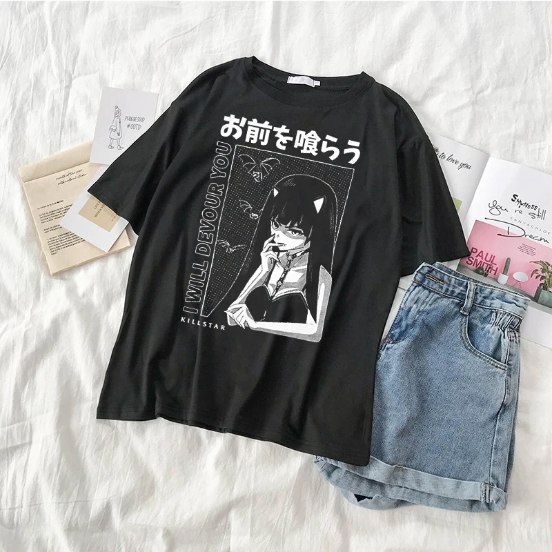 Футболка женская хлопковая с коротким рукавом в стиле японского аниме | Женская