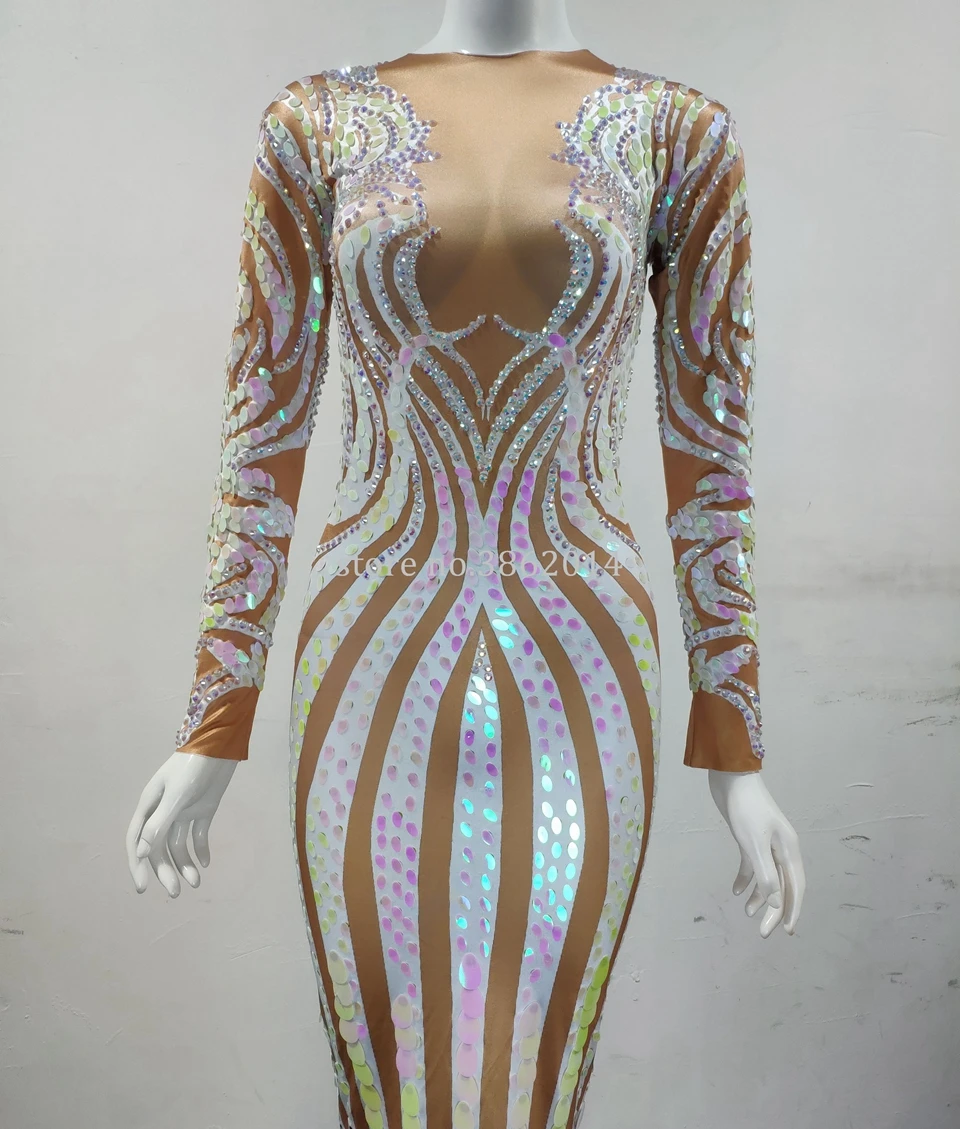 Новое многоцветное платье с блестками и длинным рукавом стразы женское для