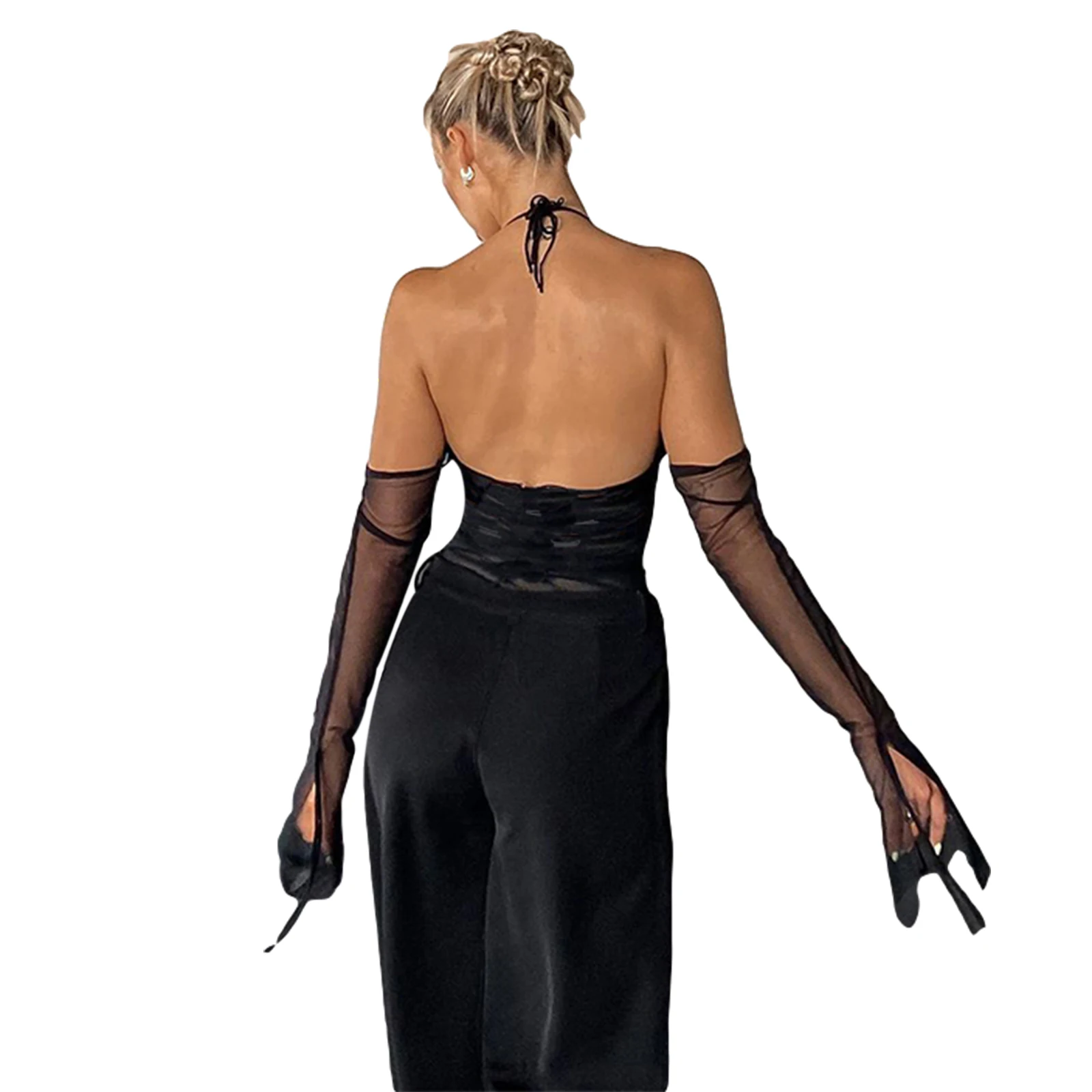 Топ женский сетчатый с открытой спиной пикантный прозрачный топ в стиле пэчворк