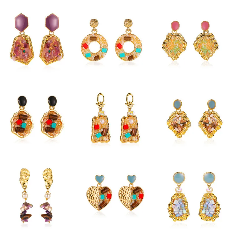 

Vintage Natural Small Gravel Dangle Earrings Color Irregular Geometric Ear Jewelry