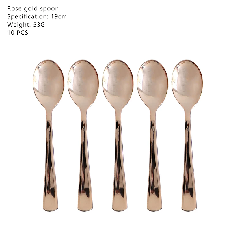 

10pcs Rose Gold Theme Birthday Party Supplies Solid Color Theme Disposable Tableware Baby Shower Disposable Table Spoons