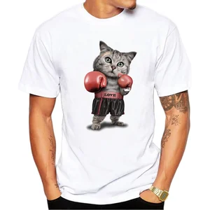 Футболка BINYUXD мужская с круглым вырезом, хлопок, короткий рукав, прекрасный боксерский Кот, смешная футболка с животными, подарок на день рождения