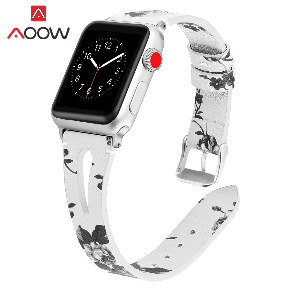 Ремешок из натуральной кожи с принтом для Apple Watch 40 мм 44 мм для iwatch 38 мм 42 мм ремешок серии 4 3 2 1 браслет аксессуары