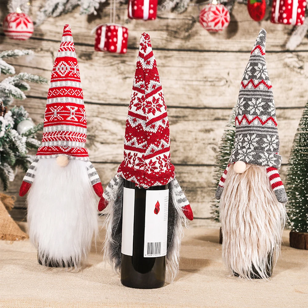 1pc Christmas Wine Bottle Cover Knitted Woolen Decorations for Home Christmas Gift Champagne Set Beer Wine Bottle Protector