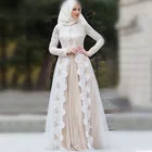 Мусульманское свадебное платье цвета шампанского 2020, свадебное платье с длинными рукавами и аппликацией, свадебное платье, свадебное платье