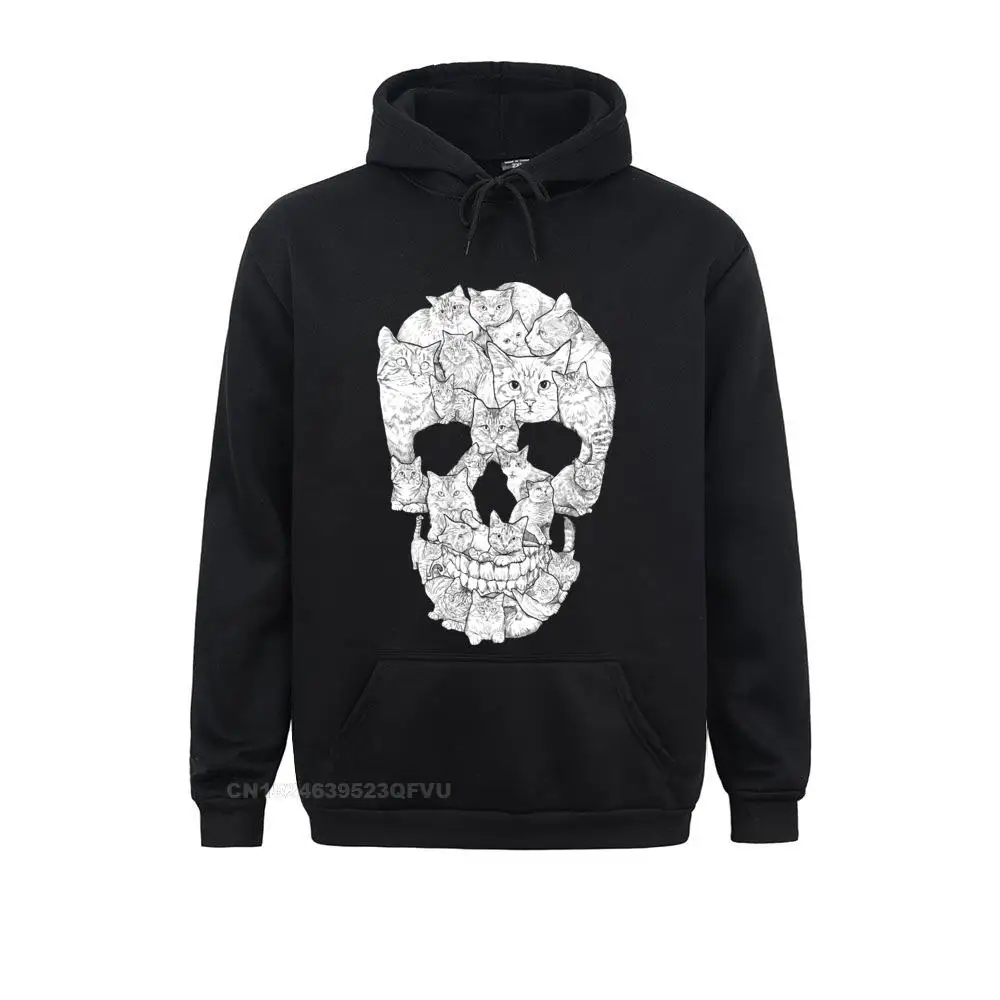 

Unique Cat Skull Skeleton Scary Hoodie Men Cotton Harajuku Women Kitten Goth Gothic Punk Halloween Tees Streetwear