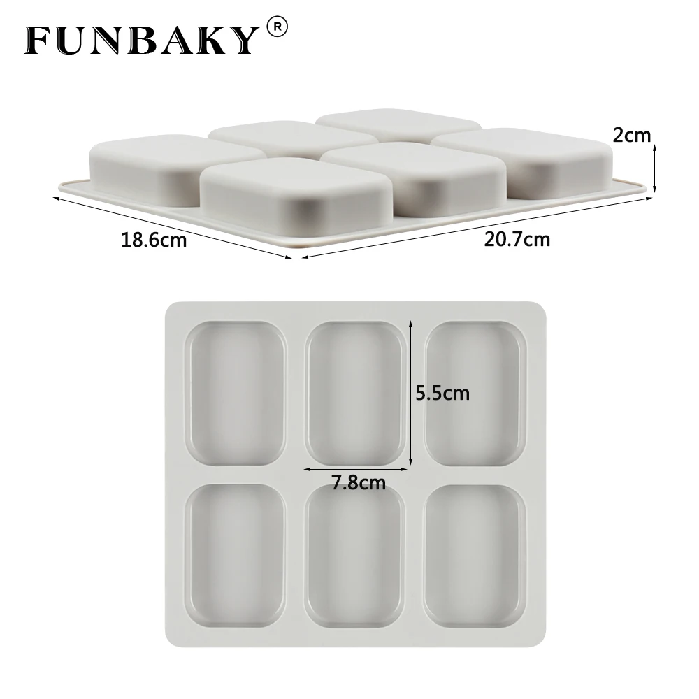 FUNBAKY 6 отверстий Большая квадратная форма силиконовые формы для мыла сделай сам