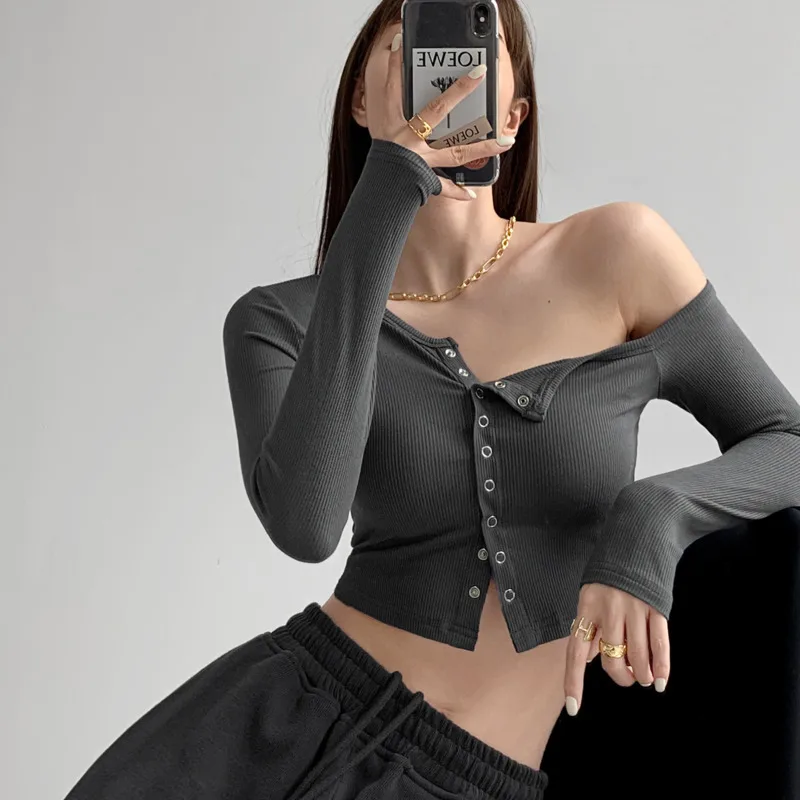 Вязаный кардиган TVVOVVIN для девушек осенняя короткая футболка с длинными рукавами