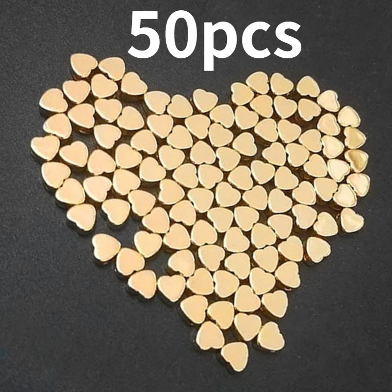 

50Pcs/bag Diy Peach Heart Acrylic Bead Loose Spacer Beads Gold Color Pendant Charms For Jewelry Accessorie Bracelet Making