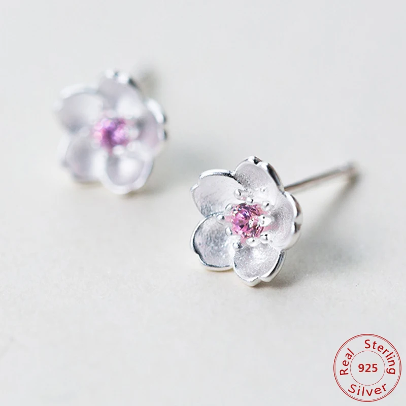 Ювелирные изделия из стерлингового серебра 925 пробы с розовым цветком Сакура