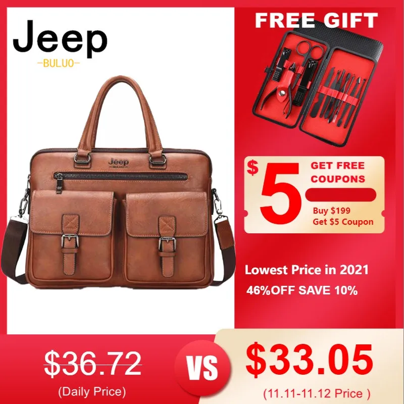 Мужской брендовый портфель jeep buluo коричневый для ноутбука 14&quot деловая сумка