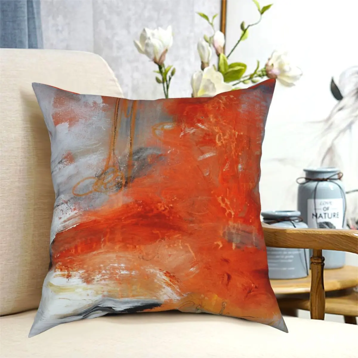 

Red Orange Abstract Pillowcase Printed Decor for Sofa Seater Cushion Case 45*45cm