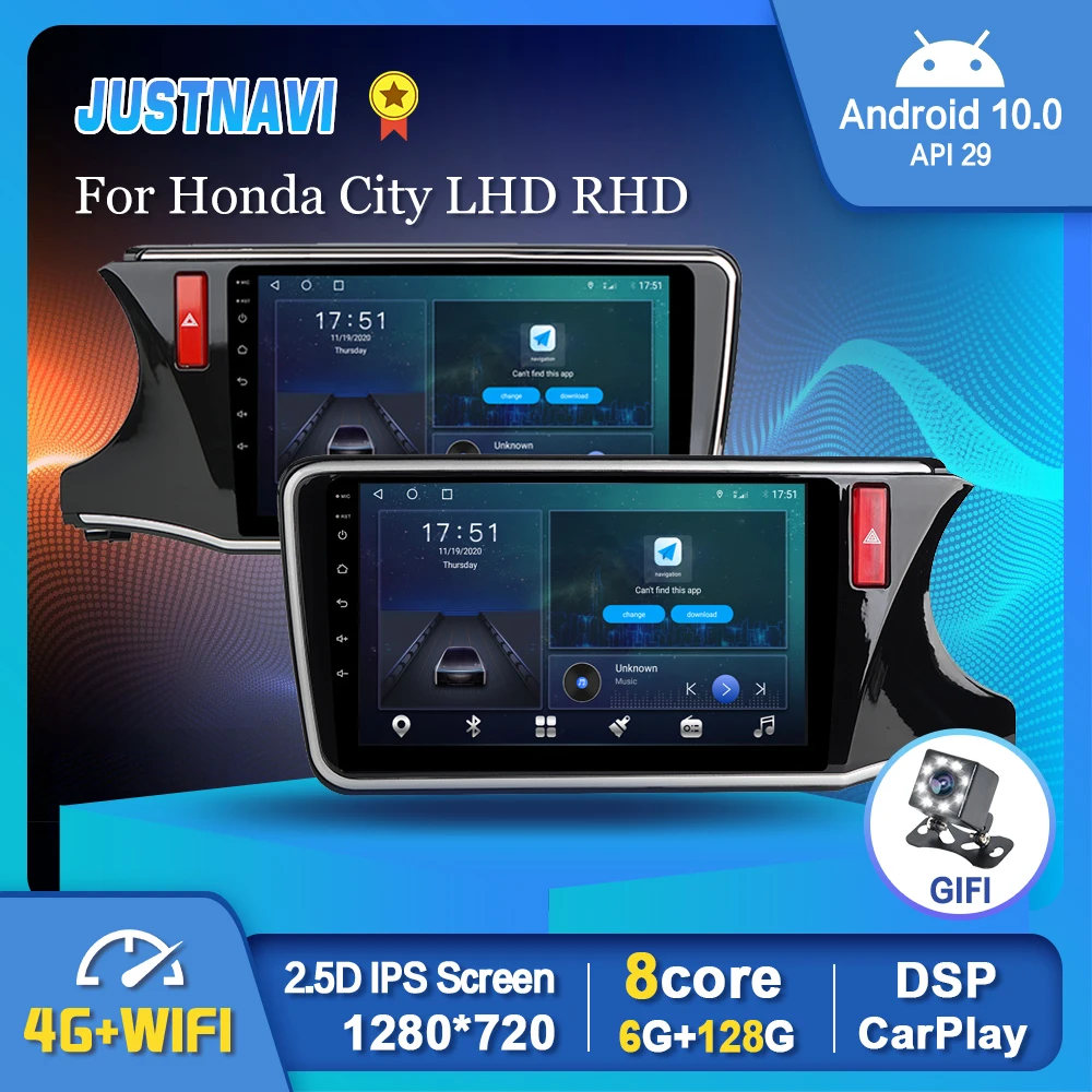 

4G WIFI Carplay Car Radio For Honda City LHD RHD 2014-2017 Multimedia Video Player Auto Stereo Android 10.0 Navi Head Unit OBD