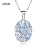 aiyanishi 925 sterling silver blue topaz vintage pendant necklace women wedding engagement pendant necklace gift drop shipping
