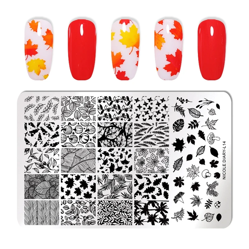 Николь дневник в виде кленового листа пластины для штамповки ногтей со снежным